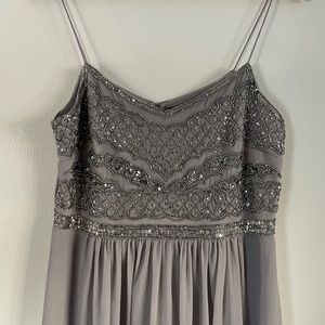 Adrianna Papell grey and silver spaghetti strap sequin floor length gown size 8